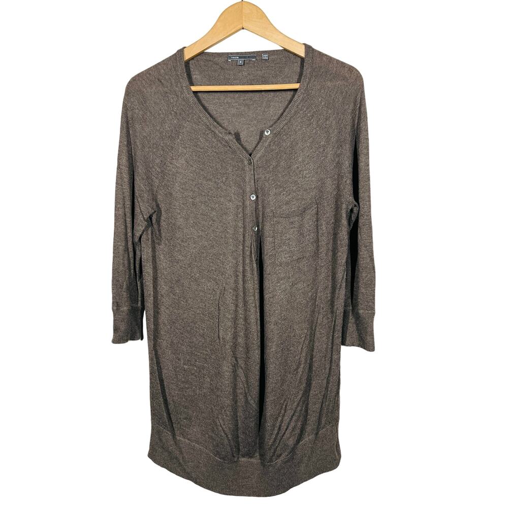 Vince Over Size V Neck Knit Pocket Tee Knit 3/4 Sleeve Casual - S